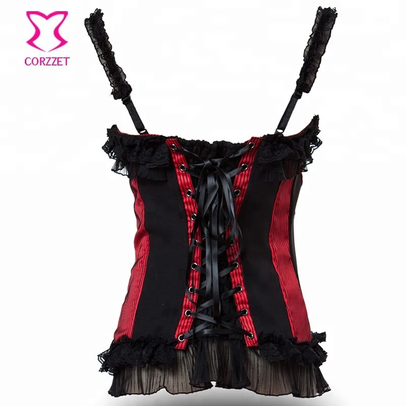 Corzzet Red And Black Zipper Corset Top Victorian Lace Bustier With