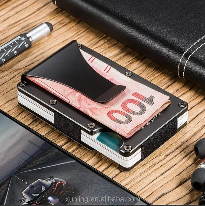 
2020 Custom Metal Wallet Credit Card Holder, Aluminum Money Clip Wallet with rfid Blocking (Black) 