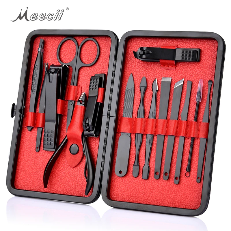 

15PCS Feet Care Stainless Steel Dead Skin Remover Tool Kit Toe Nail Clipper Manicure Pedicure Set, Black
