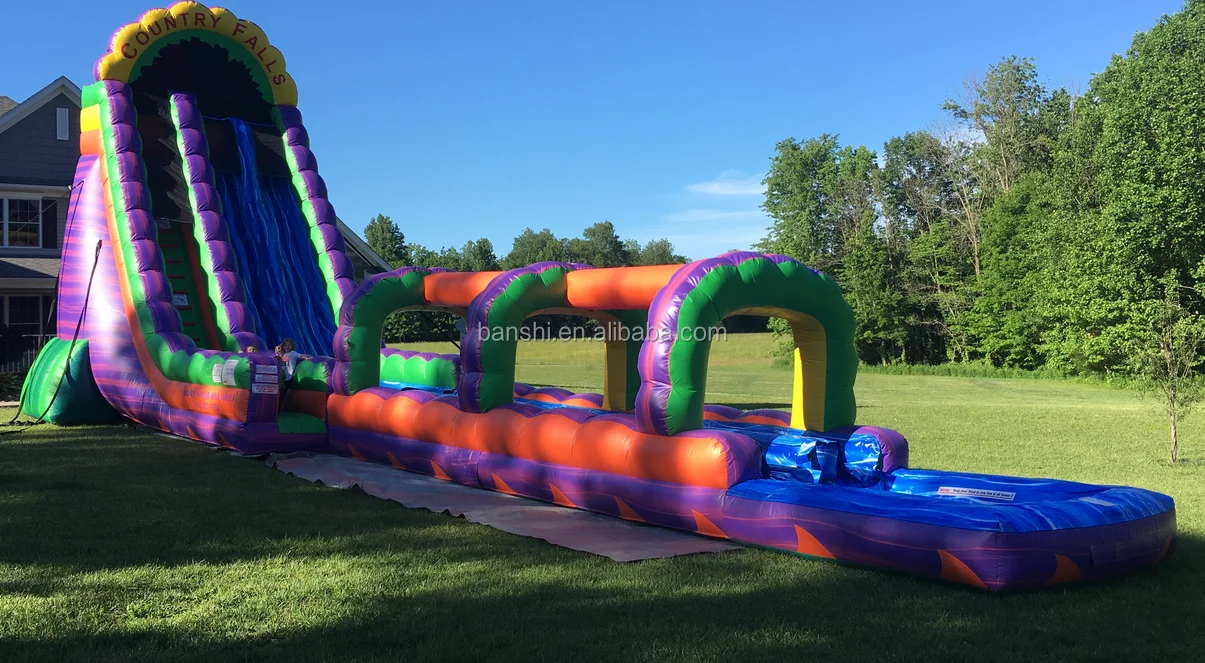 inflatable double slip and slide with pool