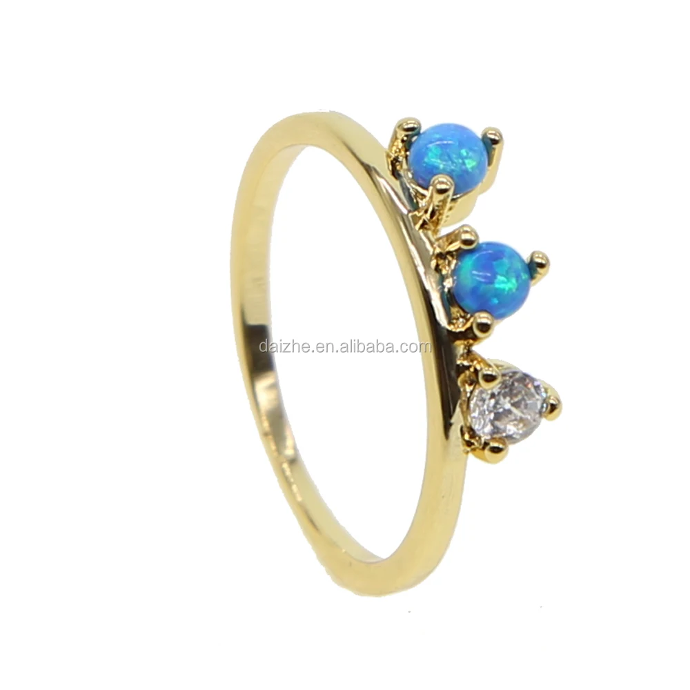 

2021 newest women finger gold rings with sapphire opal cz stone paved thin gold tiny band rings