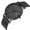 Fashion Minimalist Custom Logo Wrist Watch Low MOQ Gray Date with Black Mesh Band