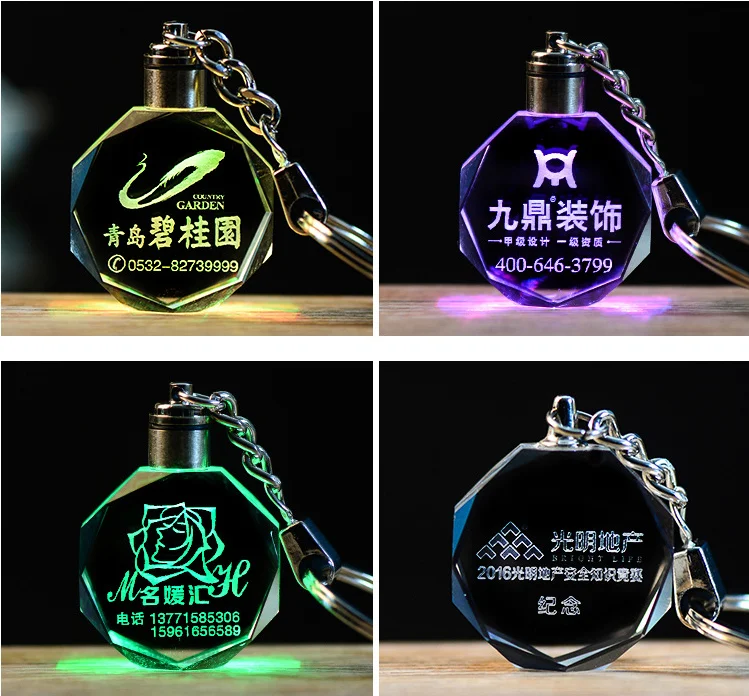 Car Logo Keyring Crystal Light Changing Custom Crystal Keychain