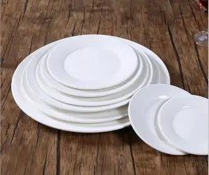 Image of 6~12 Inch round flat porcelain dessert plate ceramic dish ceramic dinner plate