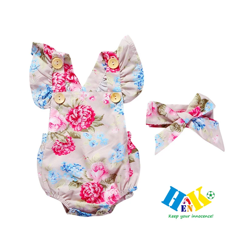 Cheap Floral Onesie Baby Clothes For 0-3 Years Little Girls