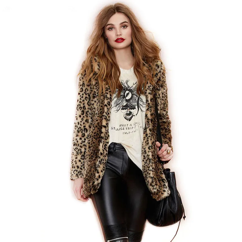 Winter Women Coat Fur Coat Domineering Feral Faux Fur Leopard Coats Fashion Warm Outwear Casaco De Pele