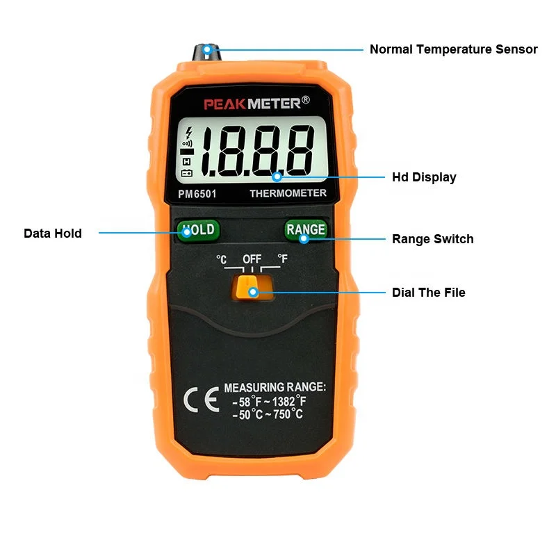 2000 counts display digital thermometer MS6501, industrial digital thermometer MS6501 with K type thermocouple