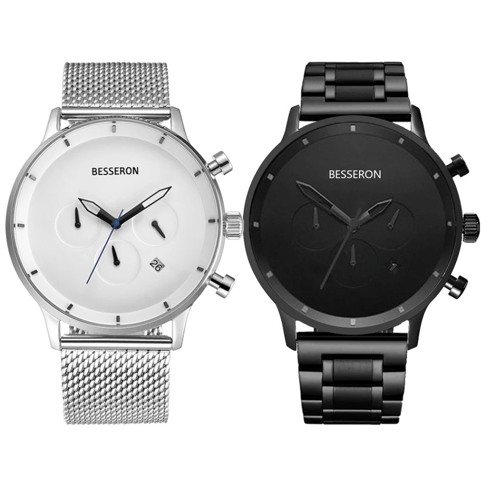 

New mens watch design custom oem your logo watch low moq dropshipping relojes chinos chrono watch, White/black dial;gold mesh strap