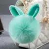 Rabbit Fur Key Chain Bag Charm Fluffy Puff Ball Bow Key Ring Car Pendant BD347