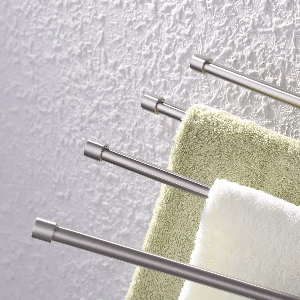
Bath Towel Holder Swing Out Towel Bar SUS 304 Stainless Steel Bathroom Hand Towel Rack 4-Bar Folding Arm Swivel Hanger Wall Moun 