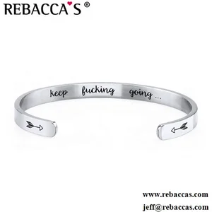 Custom Logo Stainless Steel Engraved Keep Fvcking Going Cuff Bracelet