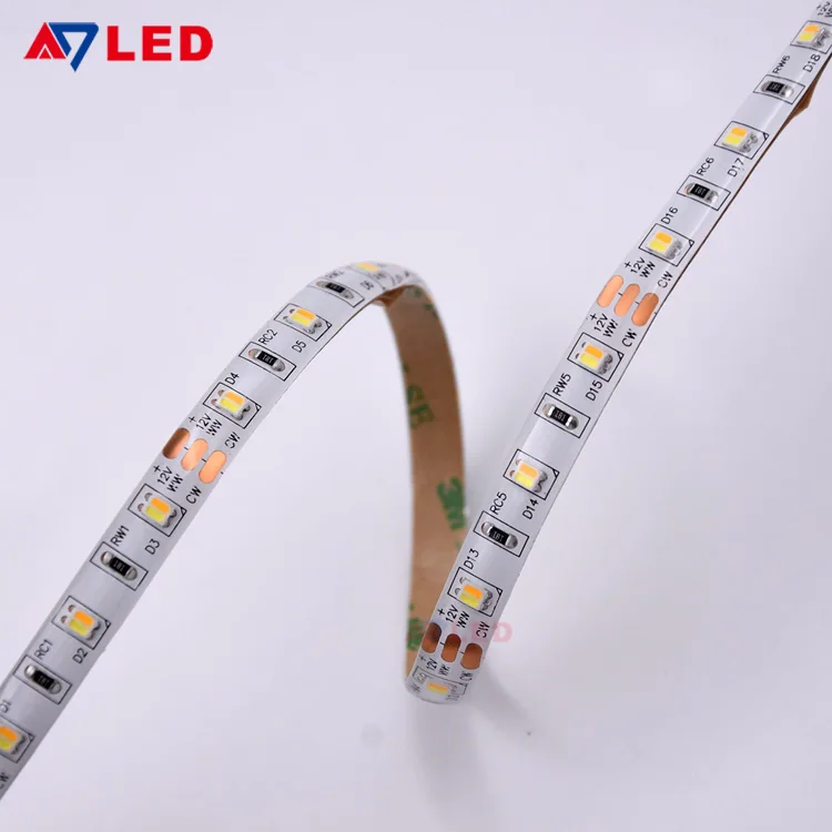 Led ribbon light smd 2835 leds 12v 24v IP65 dual white color changing cct led strip
