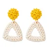 geometric triangle shaped seed bead earrings pink red yellow blue beaded earrings weave bamboo rattan stud earrings for women