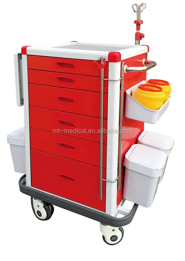 High quality ABS plastic multifunction emergency medical trolley with four castors