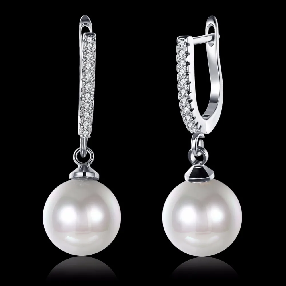 

Pearl Earrings engagement 2019 fashion clip earrings women Christmas gift Hainon Wholesale, White/gold
