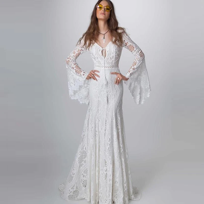 bohemian white lace dress