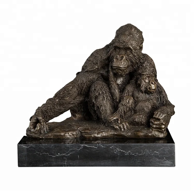 

ArtsHom DW-004 Cast bronze Orangutans animal statue funny gorilla mother and child sculpture Figurines for home Decoration