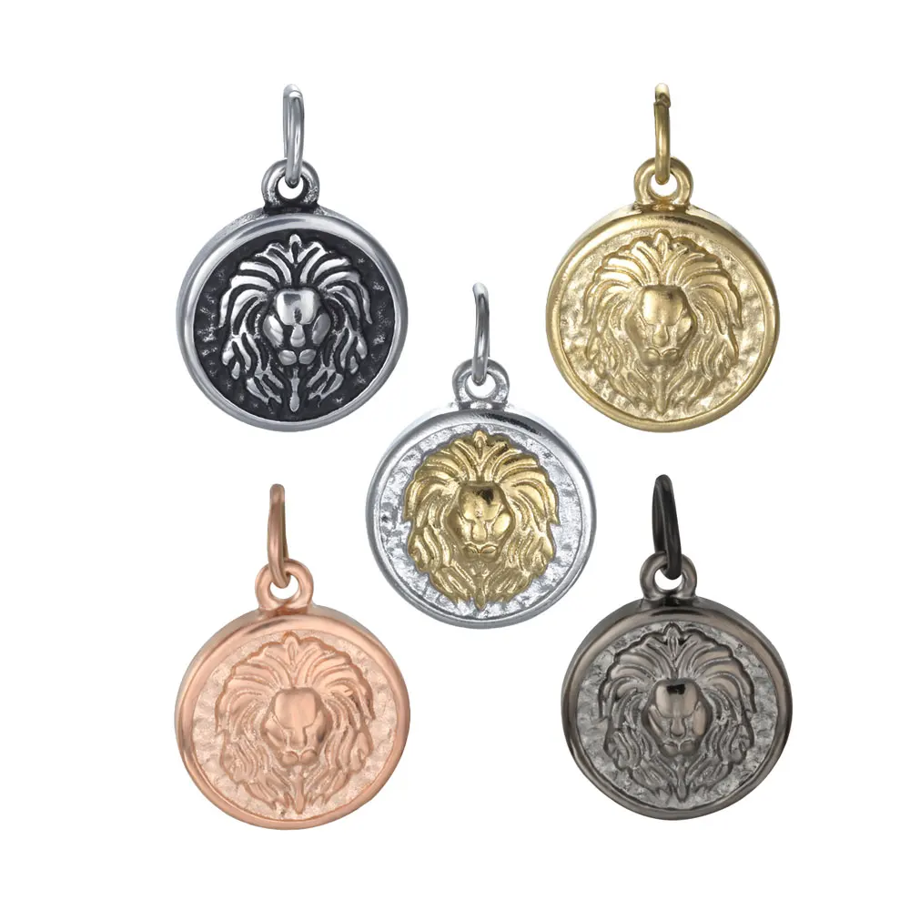 

High Quality Titanium Steel Powerful Lion Head Medal Charms Pendant for DIY Jewelry, Silver;gold;black;vintage black;rose gold