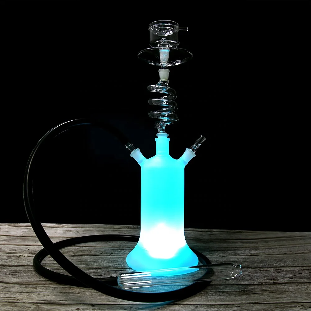 

2019 frosting shisha glass led hookah spring rotating glass chicha, White