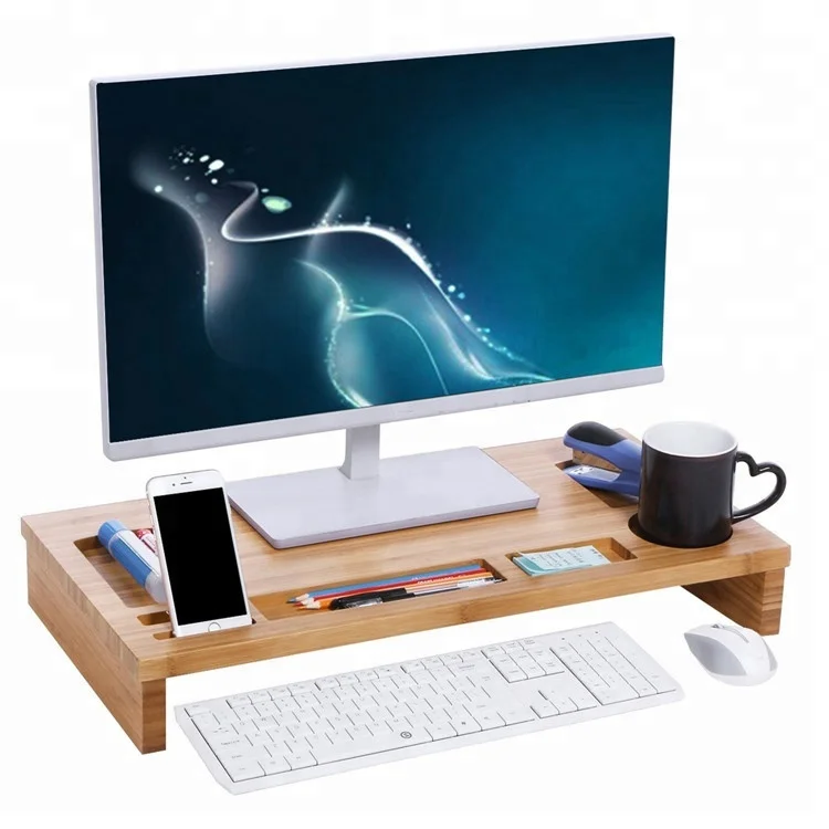New Design Computer Monitor Stand Riser And Desk Organizer With High Quality Bamboo Material