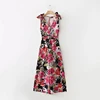 Shoulder bow tie leg split sleeveless floral printed casual summer women jumpsuit