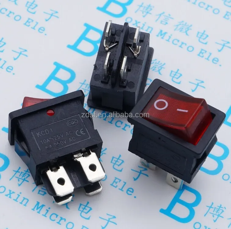 15*21mm with light 4 foot with light KCD1-104 Rocker switch 6A 250V red/green with light