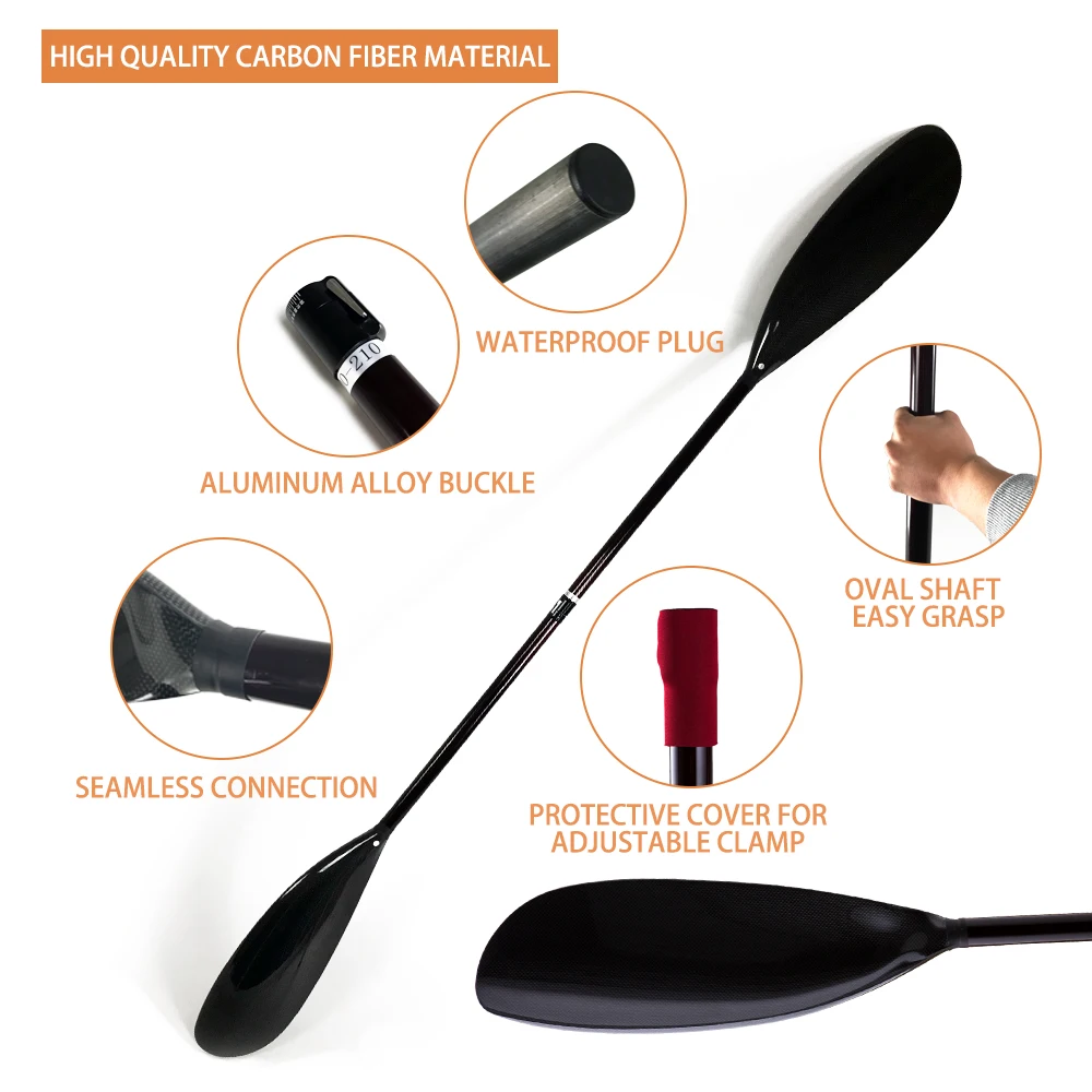 Kayak Paddle Oval Shaft Clamp Adjustable Full Carbon Wing Kayak Paddle