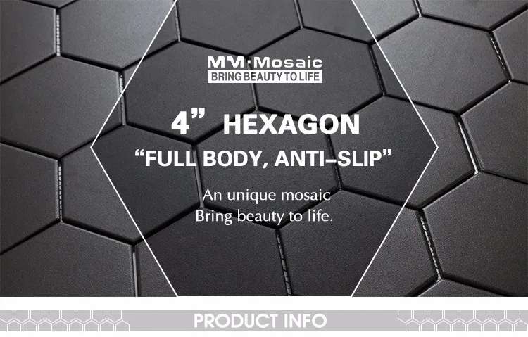 Honeycomb Full Body 4'' Black Hexagon Ceramic Mosaic Tile For Floor