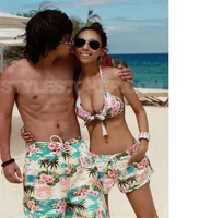 

Summer new swimwear sea coconut tree flowers couple swimsuit beach pants push up bikini three-piece set couple printing bikini