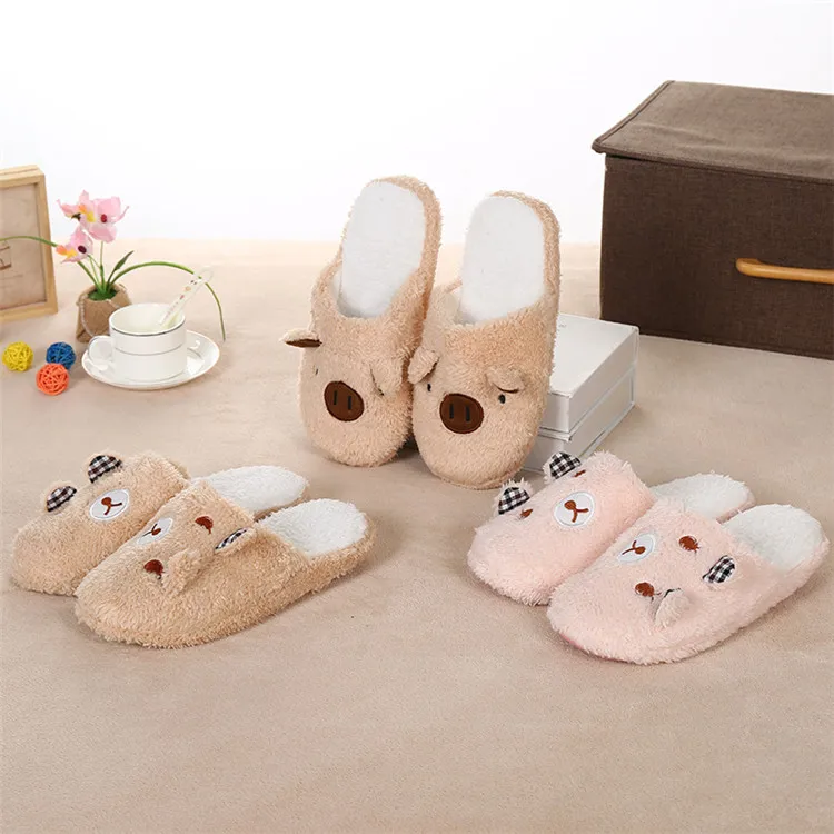 

New Design Indoor Home Slippers Warm Non-slip Soft Bottom Slippers Cartoon Pig Slippers For Women, Pink/coffee