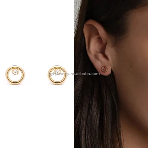 China supply tiny minialist 925 silver jewelry geometrical shaped zirconia small gold circle earrings