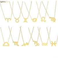

2019 New Golden 12 Constellations Charm No Fade Stainless Steel Astrology Galaxy Zodiac Letter Pendant Choker Necklace Jewelry