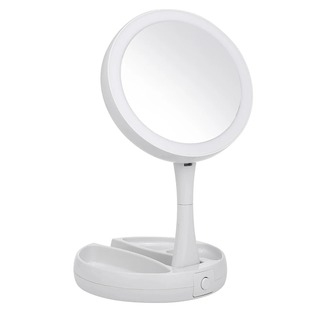 

LED Lighted Makeup Mirror with Storage Box Organizer 10X Magnifying Mirror W6520, White