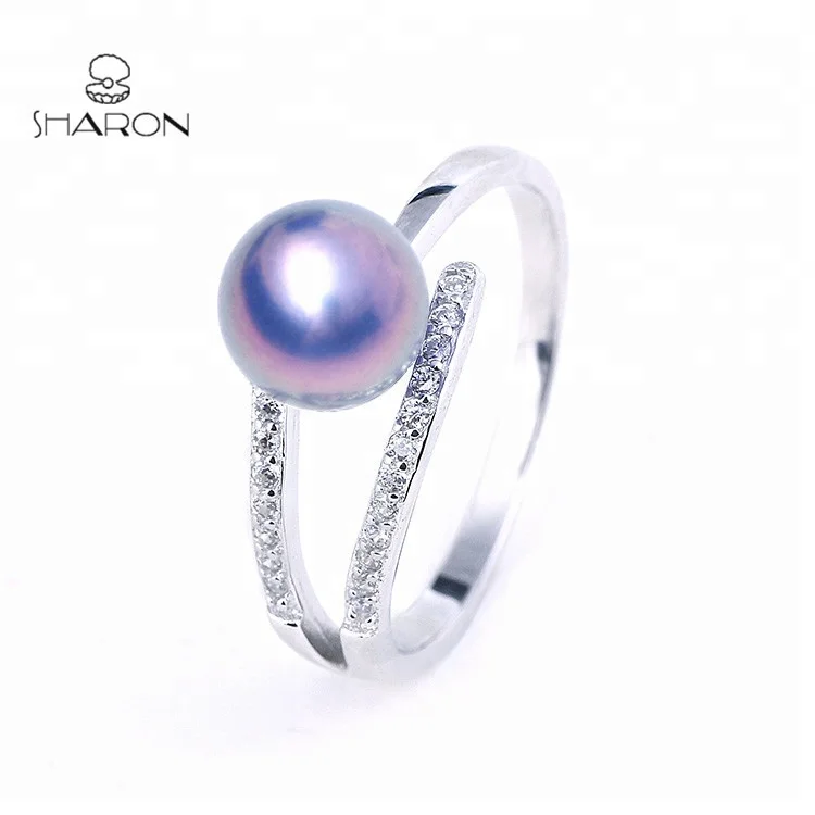 

Pearl Engagement Ring Sterling Silver Pearl Adjustable Ring Mountings, White gold