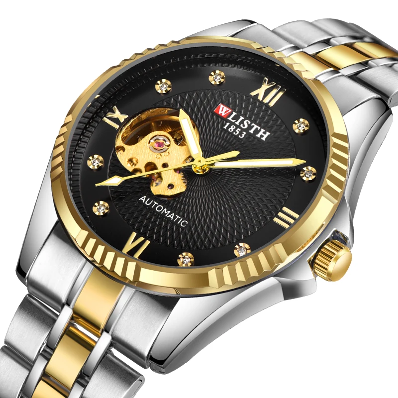 

Luxury diamond hollow gold automatic mechanical watch male business style