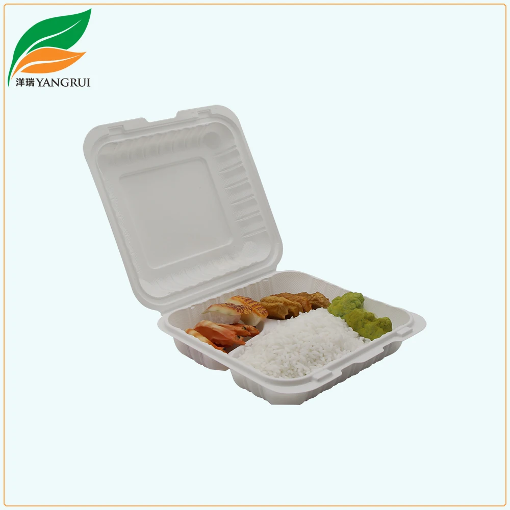 
9x9 Inch Microwave Clamshell Biodegradable Thermoforming Hinged Food Container 