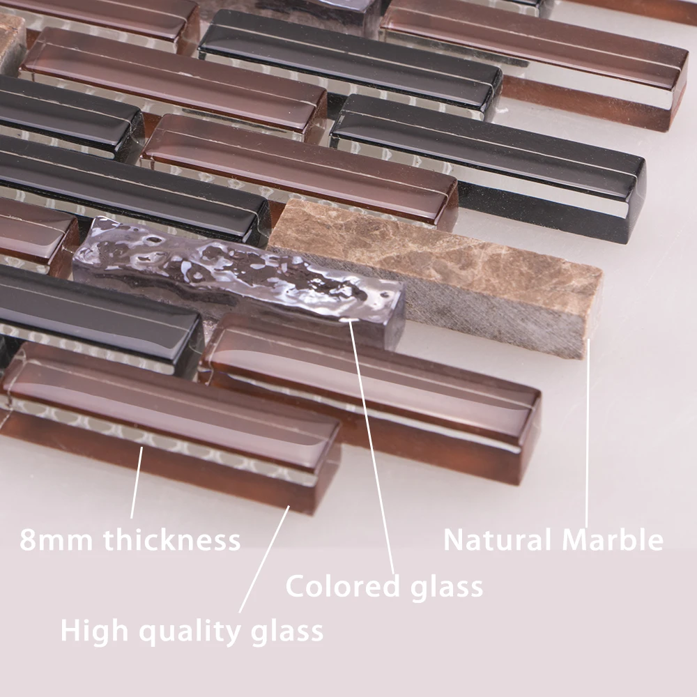 Black Red Glass Mix Electroplate and Marble Stone Random Brick Mosaic Tile