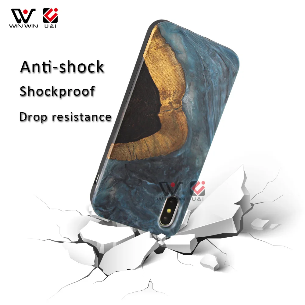 Deep Sea Water Natural Resin Solid Wood Phone Case For iPhone X XS XR XS Max