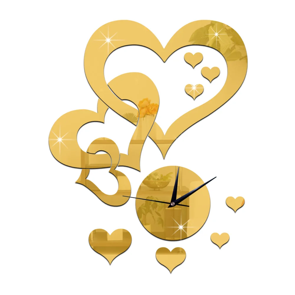 

Mute clock room decoration heart-to-heart shaped clear acrylic wall clock 3d mirror