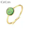 CZCITY New Design Natural Stone Sterling Siver Opal Circle Shaped jewelry Engagement Rings Artificial Finger Rings for Women