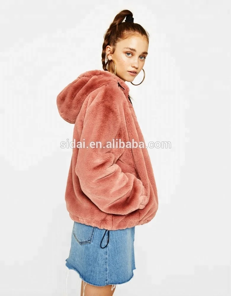 

Long sleeves women lady girl winter faux fur hoodies bomber life jacket, Green/black/wine/pink