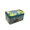 Rectangular house shape gift with raised top lids tin can with hinged lids