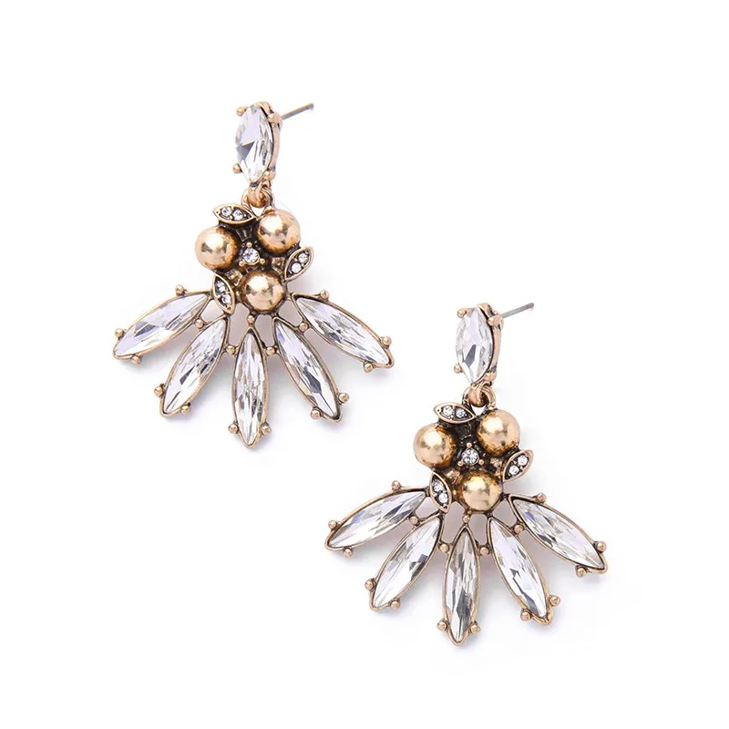 

ed00455b Vintage Gold Crystal Flower Dangle Earrings For Women