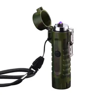 

USB Rechargeable Double Arcs Waterproof Windproof Lighter With LED Flashlight For Outdoor Camping Hiking Fishing BBQ