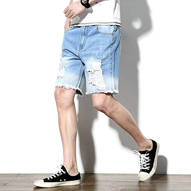 

2019 OEM high quality black man denim Biker unbranded destroy denim short cheap jeans shorts men, Customized color