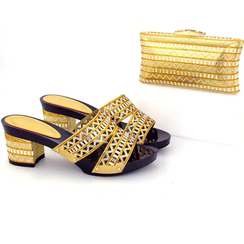 

Wholesale shoe and bag set women golden colour shoe and bag matching set 513