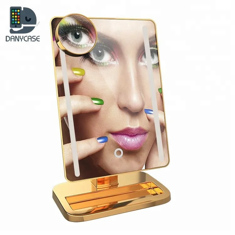 

New products 2019 innovative product Lady plate color LED makeup mirror with wireless speaker MP3 player mp4 player magnifying