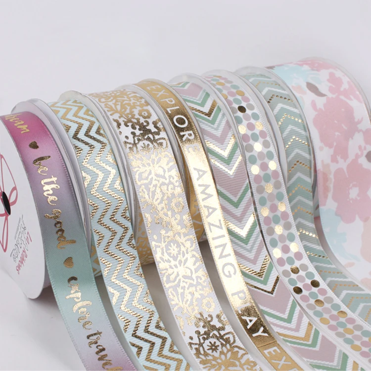 

LaRibbons High Grade Screen Ink & Gold Foil Printed Satin Grosgrain Ribbon, As pictures shown