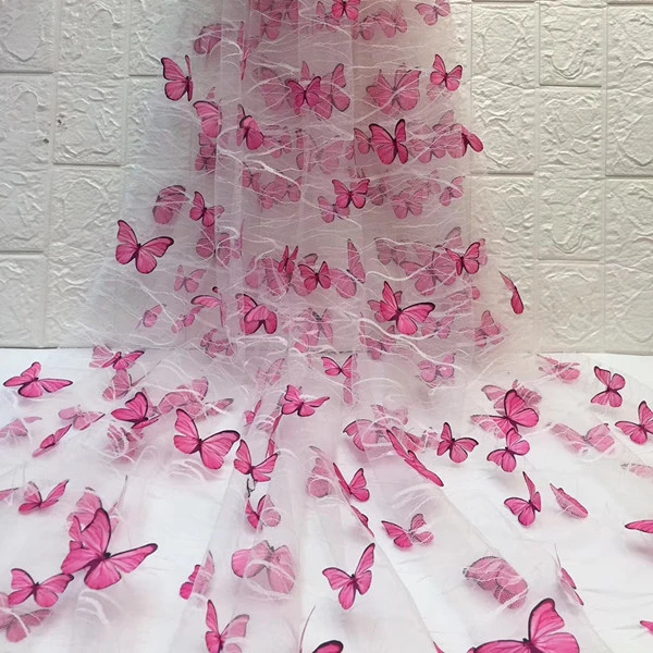 

The Butterfly Design African Lace Fabric Embroidery Tulle Lace Fabric For Wedding Party Dress