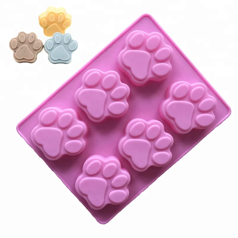 

Non stick silicone dog paw print mold for cake baking dog treat trays, Random